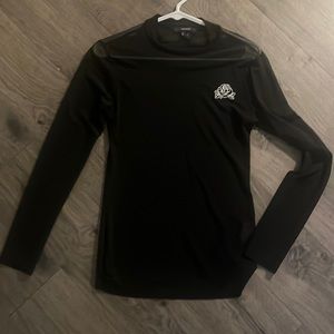 Sheer long sleeve mock turtle back